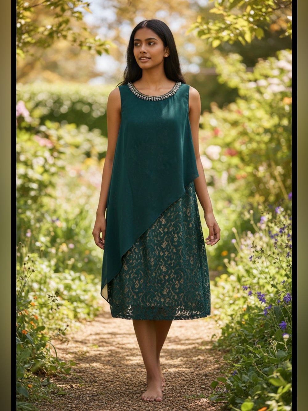 Scarlett Women’s Size 8 Green Evening Dress Beaded Crochet‎ Lace Flesh Lined